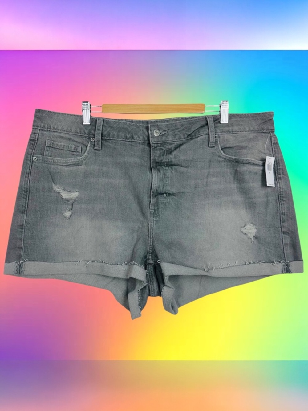 Old Navy High Rise OG Straight Cut Off Distressed Rolled Hem Denim Jean Shorts